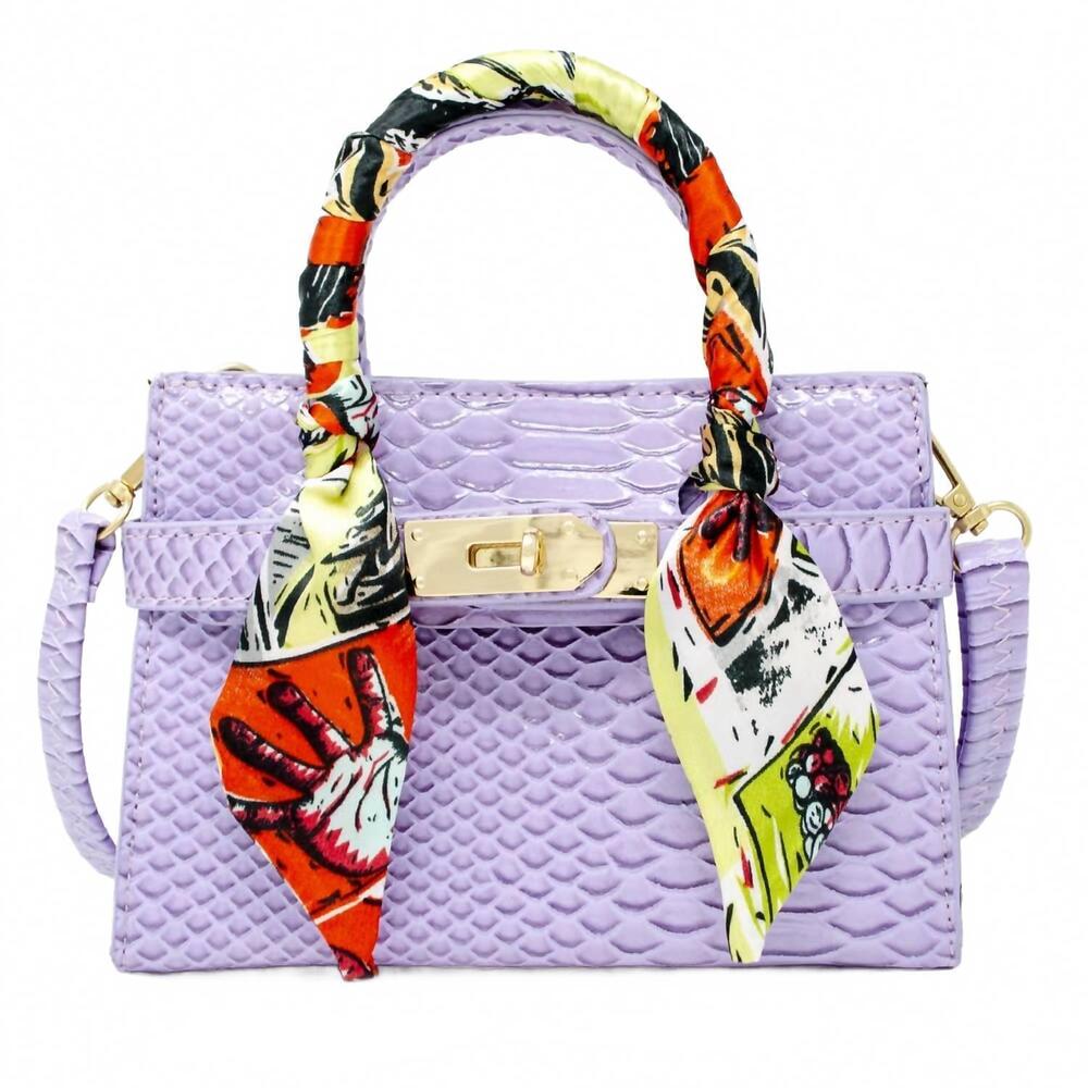 NEW ZOMI GEMS + TINY TREATS faux crocodile scarf handbag in lavender